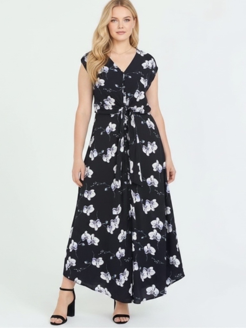 ELLOS Floral Tie Front Maxi Dress